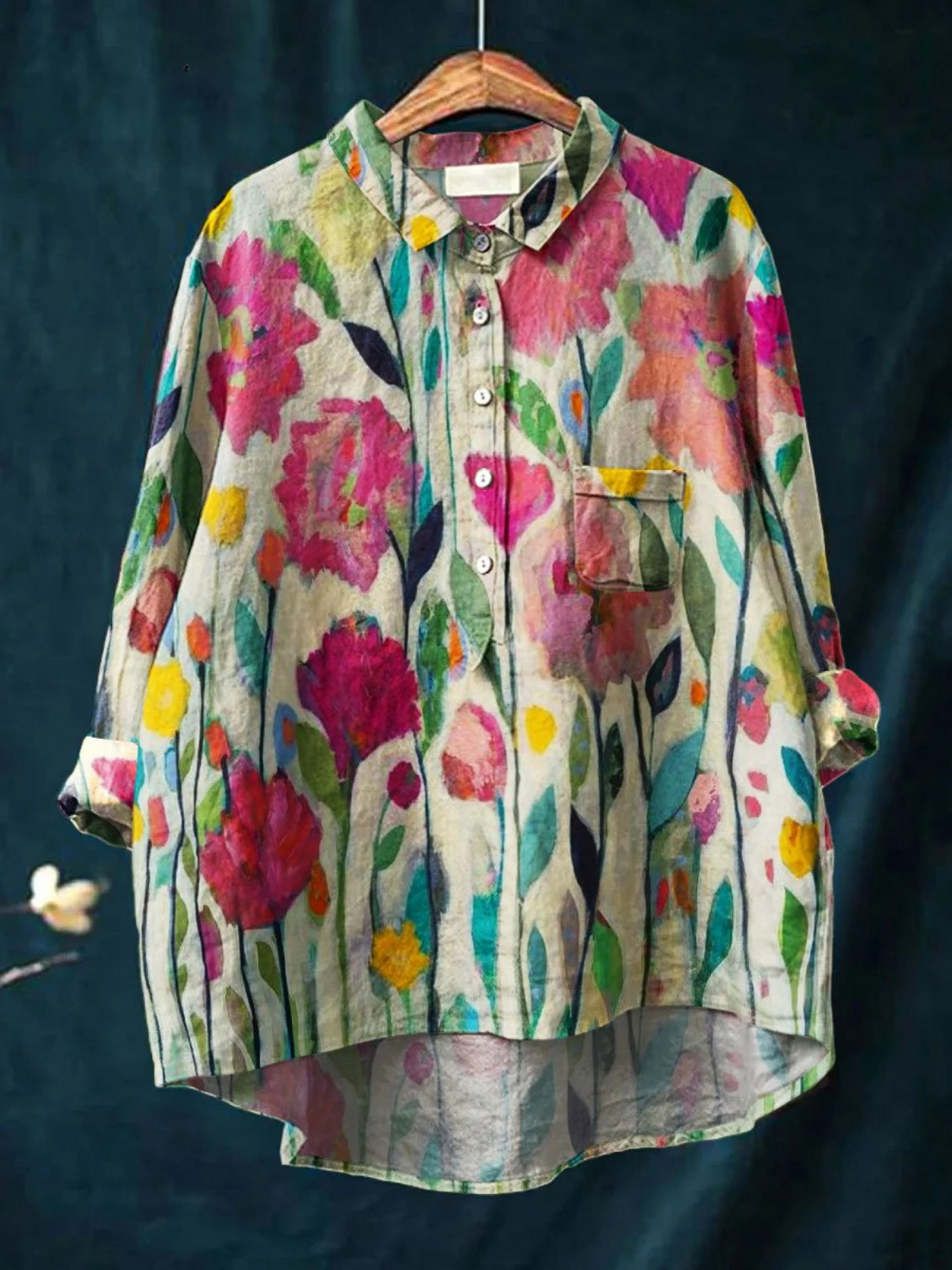 ウィメンズ ヴィンテージ フラワー アート プリント カジュアル シャツ