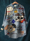 かわいい犬のアートプリントカジュアルシャツ