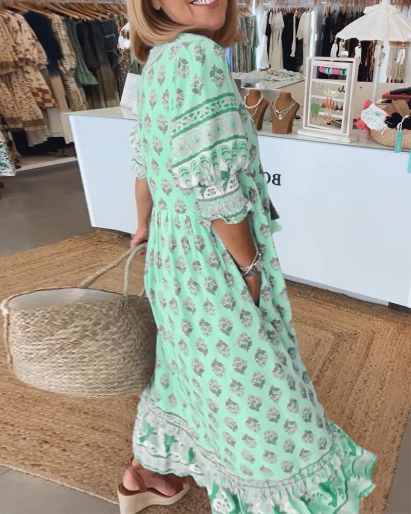 マナ | シックなフローラルVネックドレス