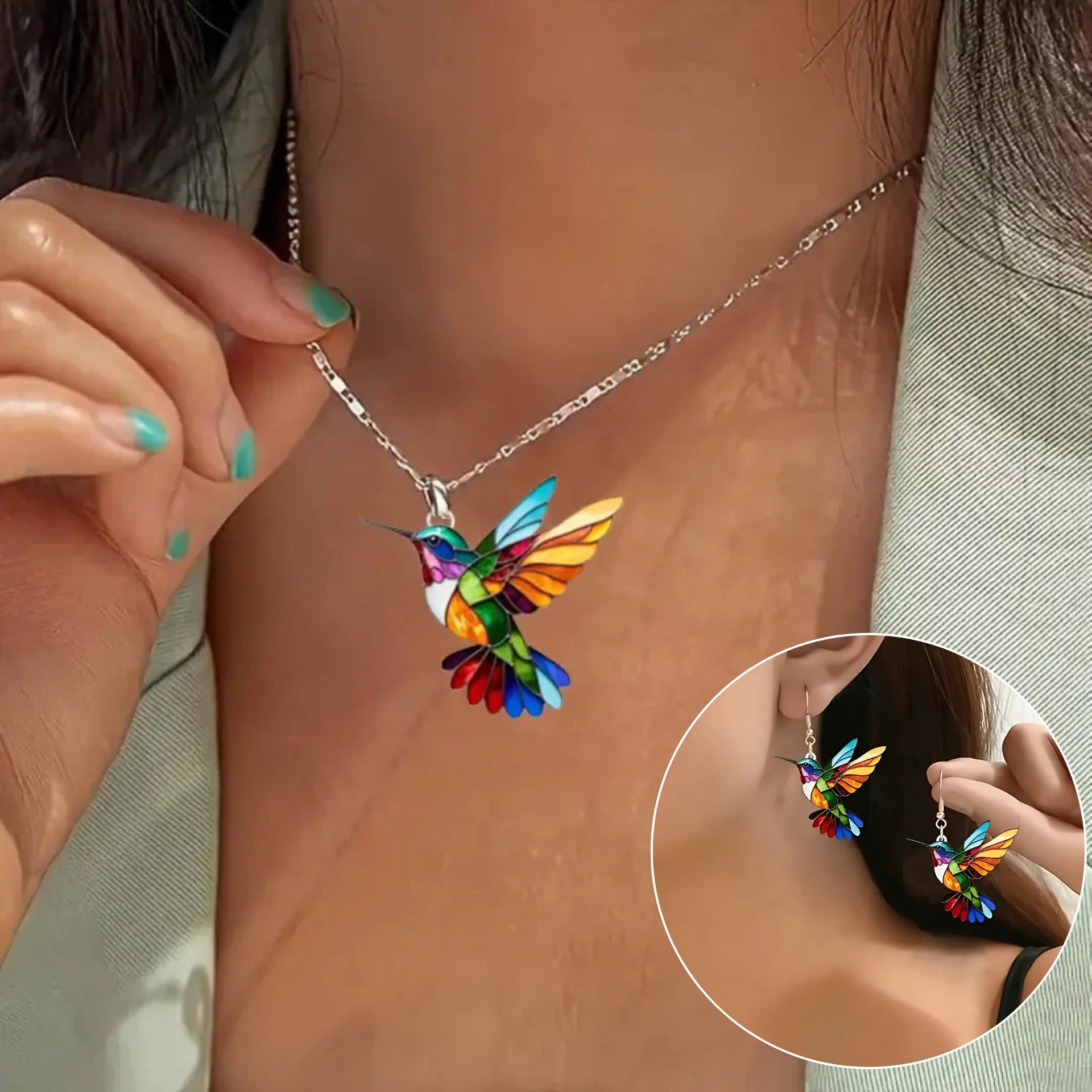 美しいハチドリネックレスとボーナスイヤリング – 限定オファー